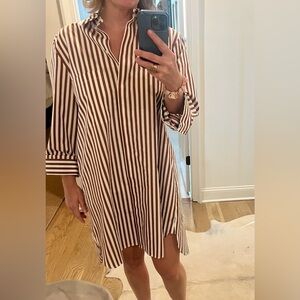 BRAND NEW w/ tag TWP Striped Brown and White cotton Shirt Dress size L
